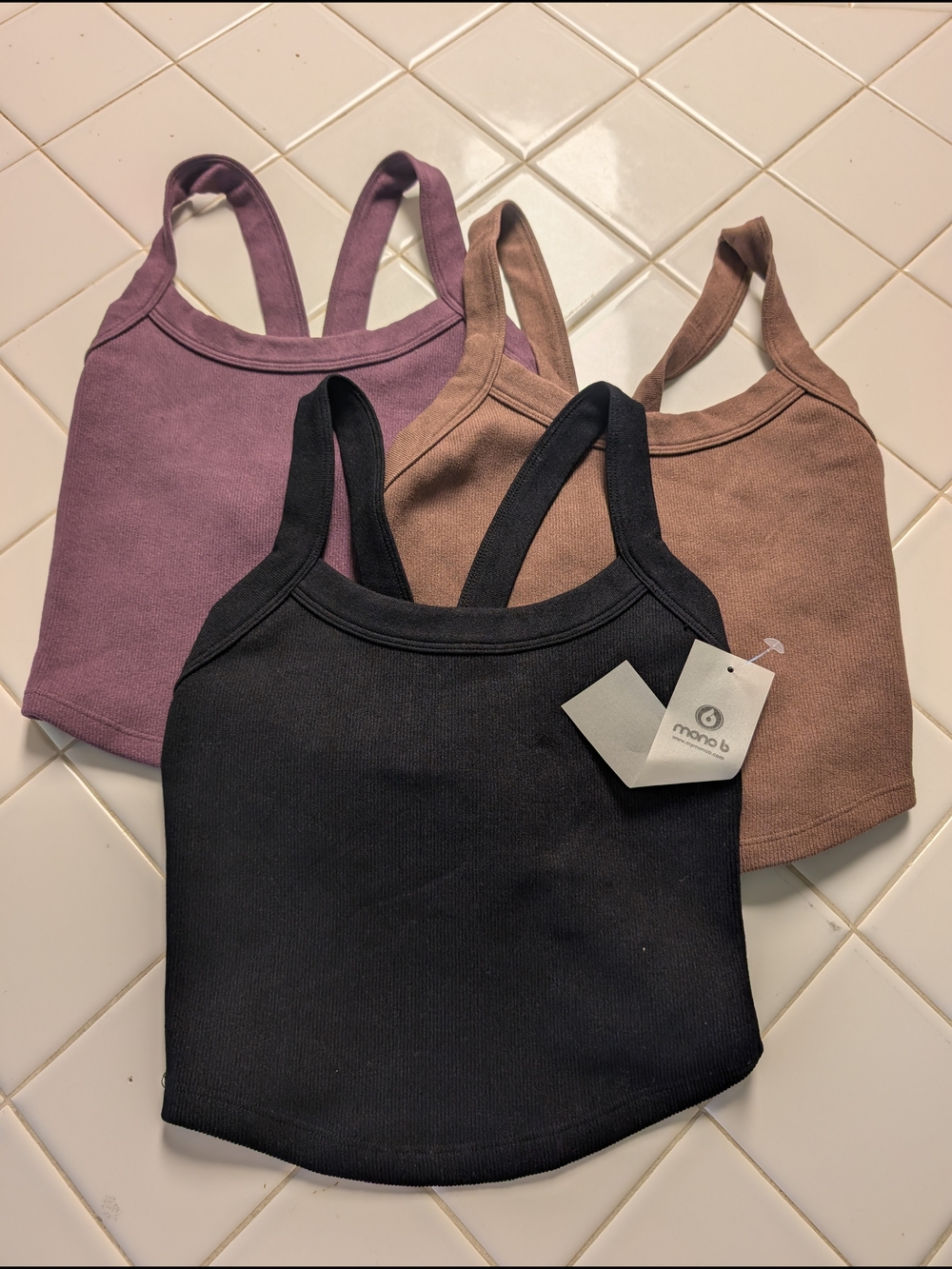 Mono B Black, Mauve & Taupe Ribbed Crop Tank Trio